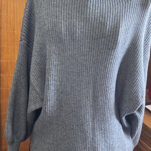 Line & Dot Anthropology Sweater Wmn Medium Alder Balloon Sleeve  blue/gray ribbe